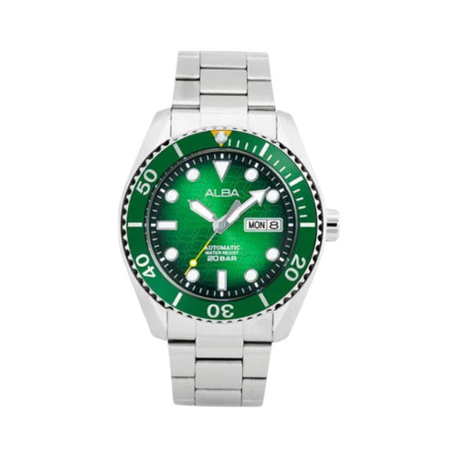 ALBA Mechanical Green Dial with White Metal Strap Watch AL4371X1