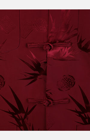 Silk Padded Jacket (Bamboo Leaves Pattern)-Burgundy