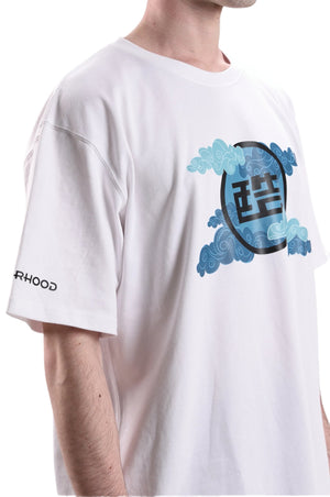 White T shirt with blue print
