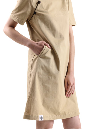 Khaki Puff Sleeve Cheongsam