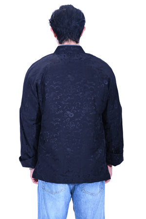 Mandarin Square Men's Silk Padded Jacket BLACK