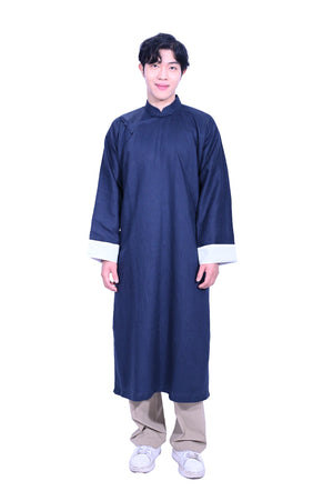 Mandarin Square Men's Linen Cheongsam-Navy