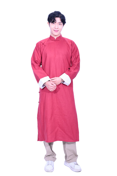 Mandarin Square Men's Linen Cheongsam-Maroon
