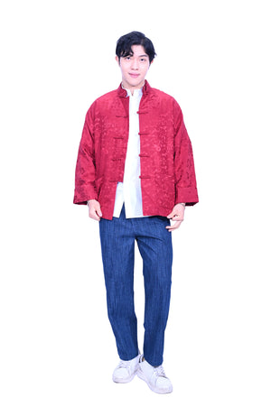 Mandarin Square Men's Silk Padded Jacket Burgundy