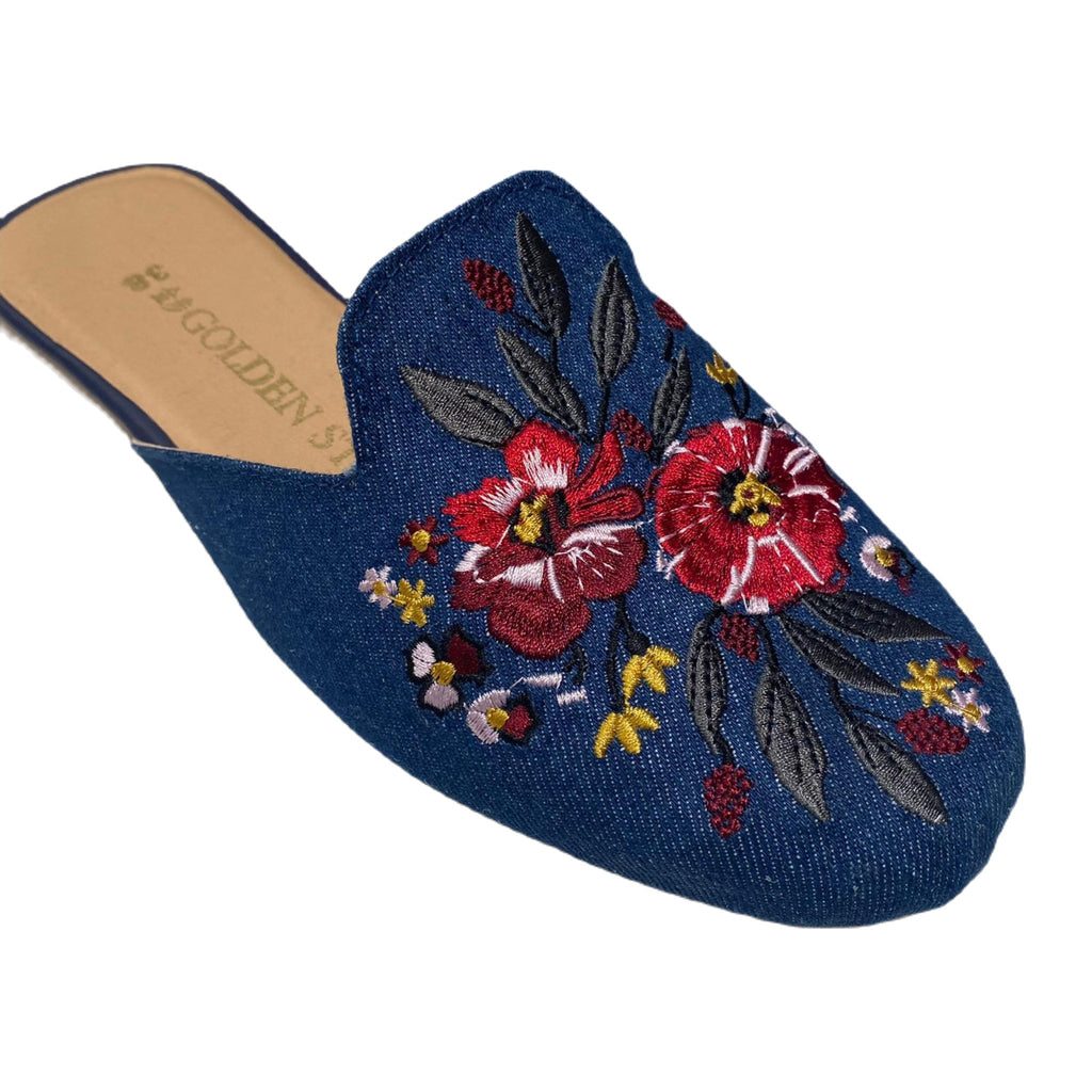 Golden Step Ladies Embroidery Slippers (Prussian Blue) Yue Hwa Online