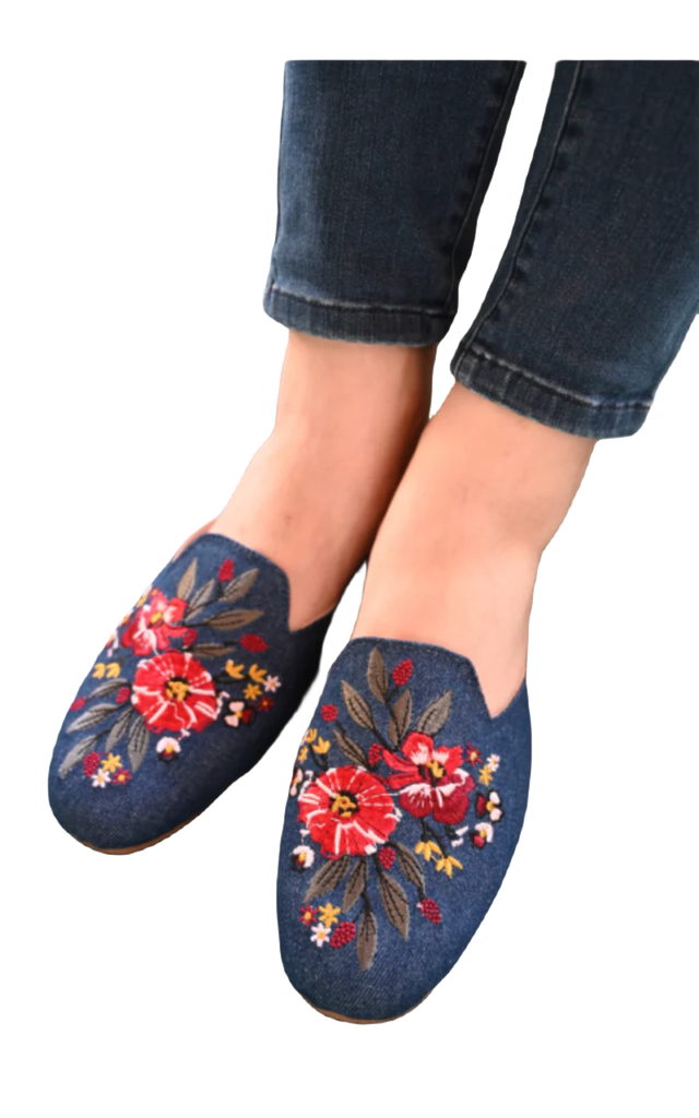 Golden Step Ladies Embroidery Slippers (Prussian Blue) Yue Hwa Online