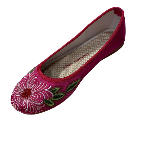 Golden Step Ladies Embroidered Shoes (Rose Red)