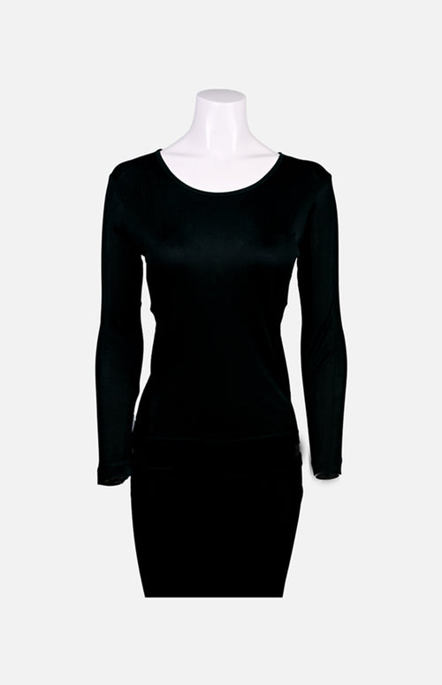 Willy Long Sleeves Round Neck Thick Fabric Silk Ladies Spencer- Black