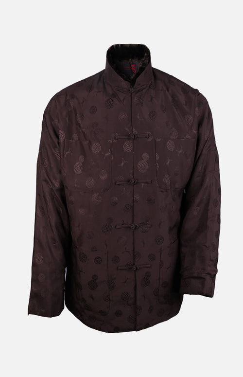 Silk Padded Jacket (Round Pattern)-Brown