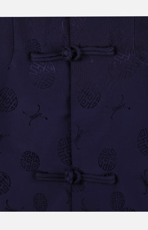 Silk Padded Jacket (Round Pattern)-Navy