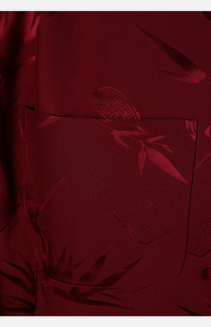 Silk Padded Jacket (Bamboo Leaves Pattern)-Burgundy