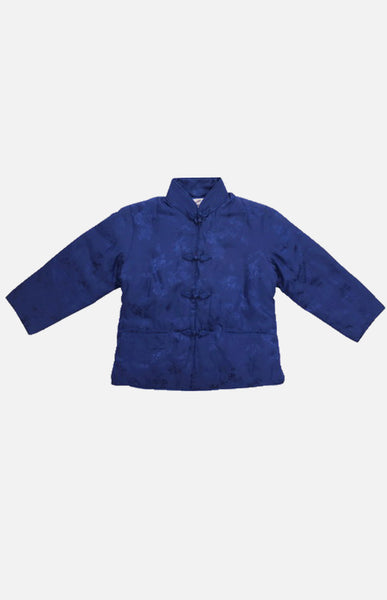 Double Horse Girl's Silk Wadded Jacket(Dark Blue Size 10)